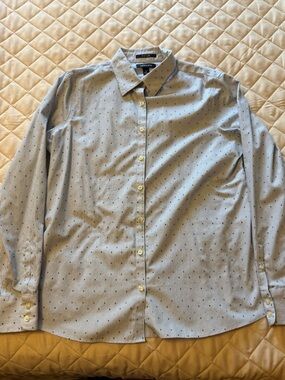 Lands End  Blue Dot-Print womens Shirt size 10